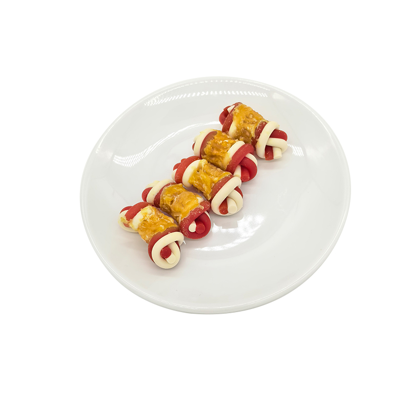 2,5 à 3 pouces Cinq saveurs de collations nettoyantes pour les dents de poulet enveloppées d'os pour chiens