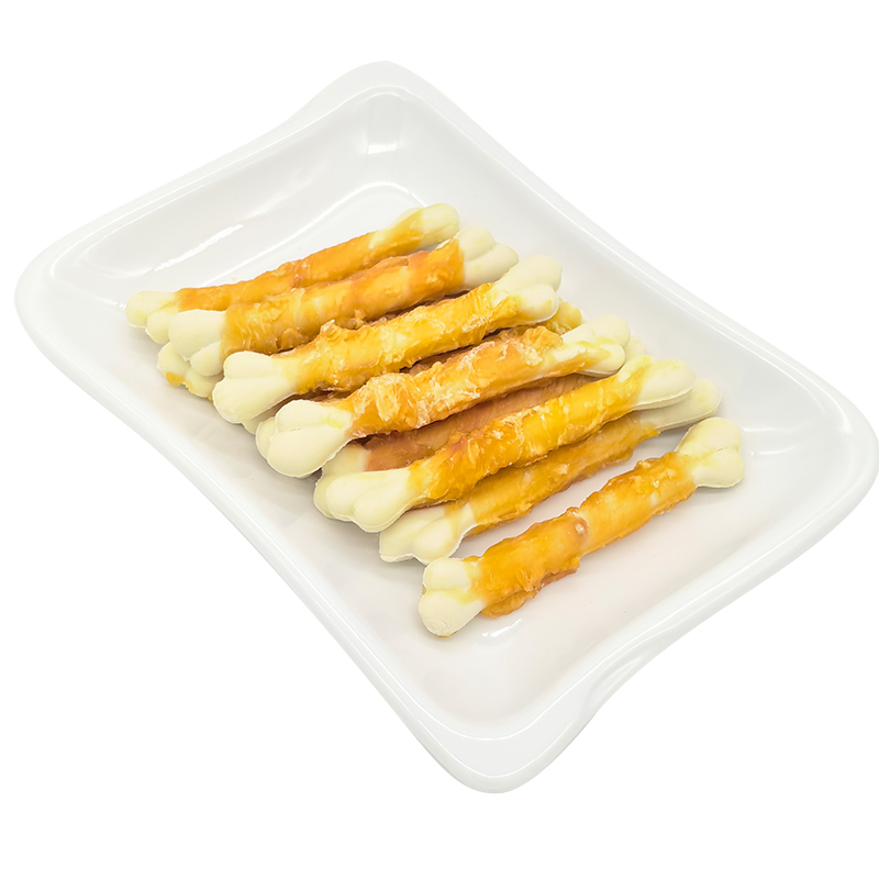Rouleau de poulet aromatisé au lait de 8,5 cm en forme d'os pour chiens