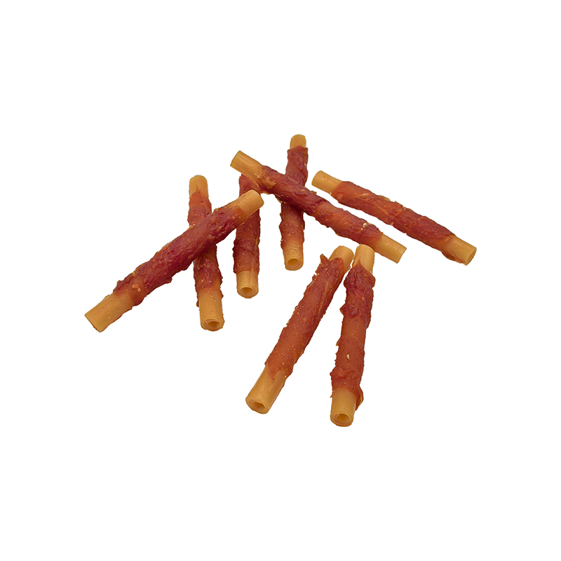 Bâton à mâcher creux torsadé enveloppé de canard unicolore – Friandises à mâcher pour chien de longue durée (12-12,5 cm)