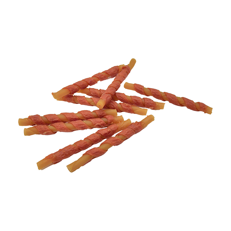 Bâton à mâcher torsadé enveloppé de bandes de canard unicolores – Friandises à mâcher pour chien de longue durée (12-12,5 cm)