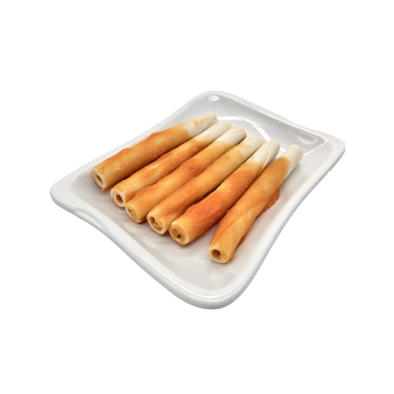 Bâton de friandises roulées creuses pour chien, pâte de poulet unicolore