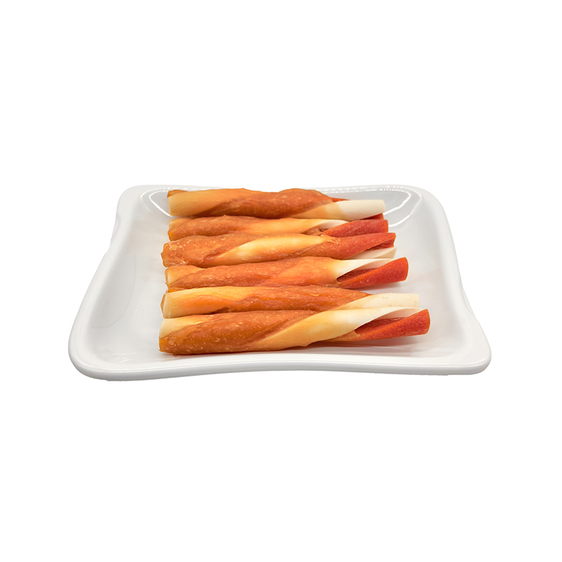Bâton de friandises roulé pour chien en forme de papillon, pâte de poulet bicolore